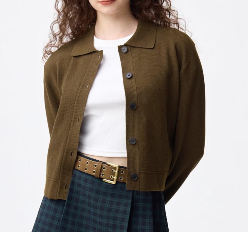GU Milano Ribbed Polo Cardigan in Brown